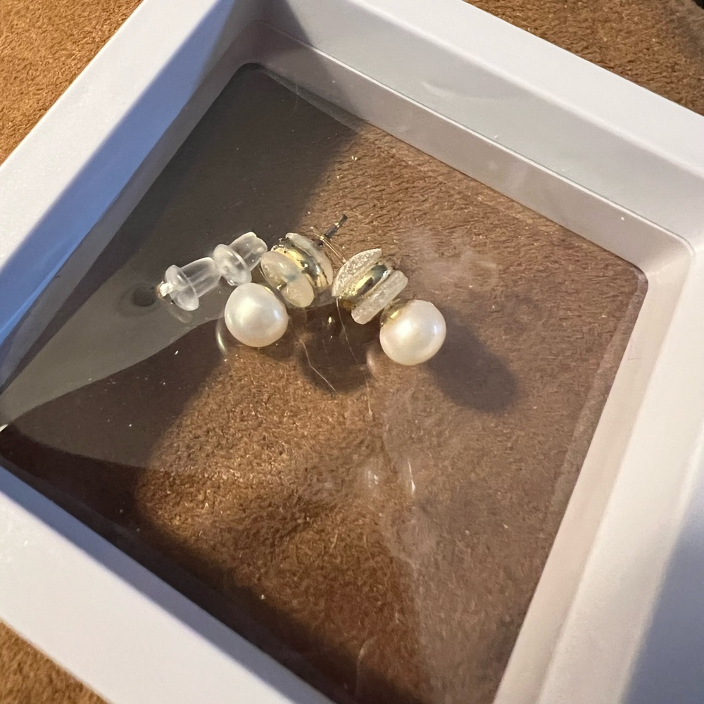 Classic Pearl and Gold-Accent Stud Earrings - White Pearls